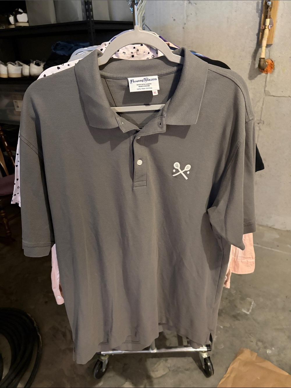 Rowing Blazers Gray Polo Shirt with Tennis Racket Logo